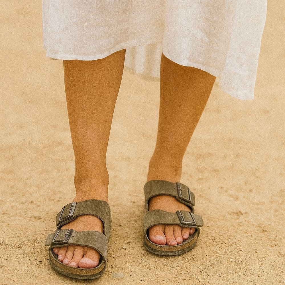 Birkenstock Arizona Suede Sandals Khaki Soft Footbed Women's 37/7  Flats
